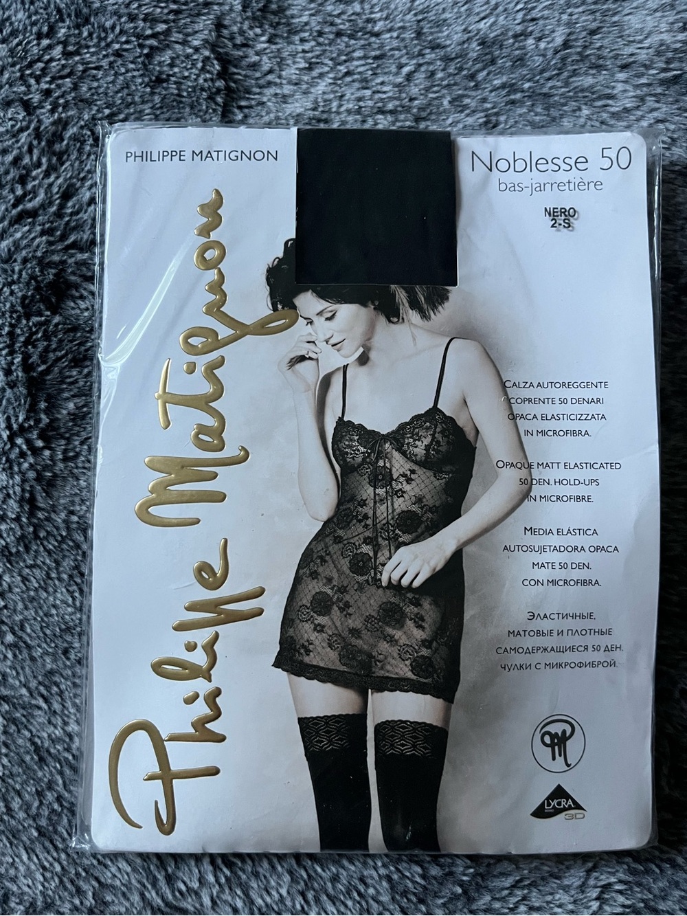 Noblesse 50 Sheer Black Lace Chemise with Hold-Up Stockings